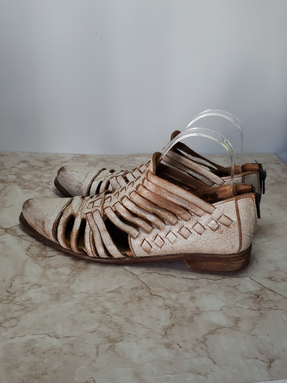 Bed Stu Las Cruces Cream And Tan Distressed Braided Leather Cutout Flats 10 - Picture 5 of 8
